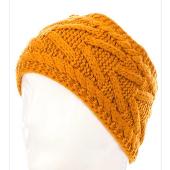 Mustard Yellow Thick Knit Ear Warmer Headband - Picture 1 of 6